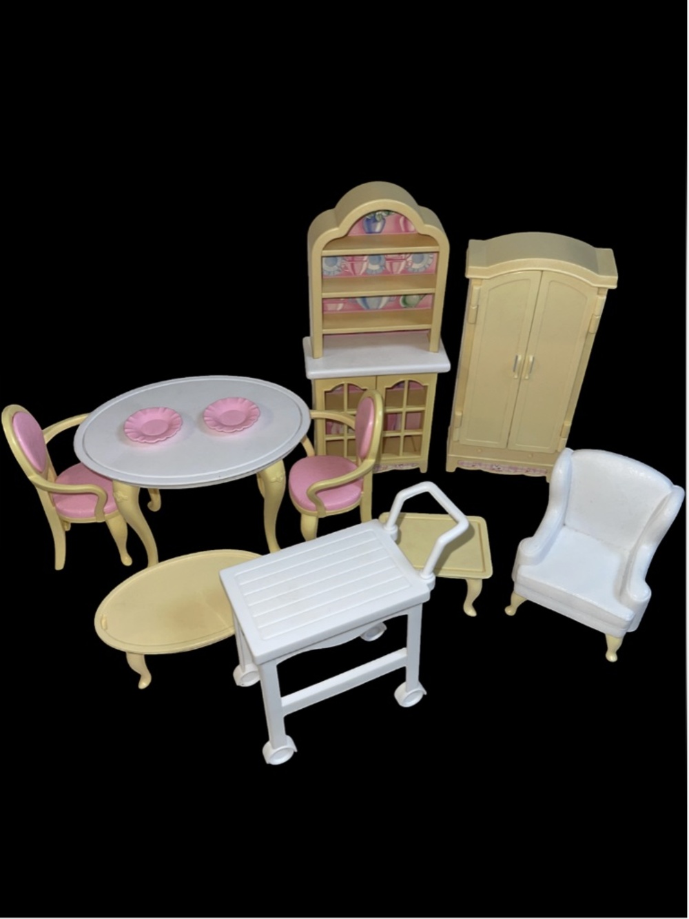 Vtg 90s Barbie Folding Pretty House Replacement Furniture Dining Living Room Lot